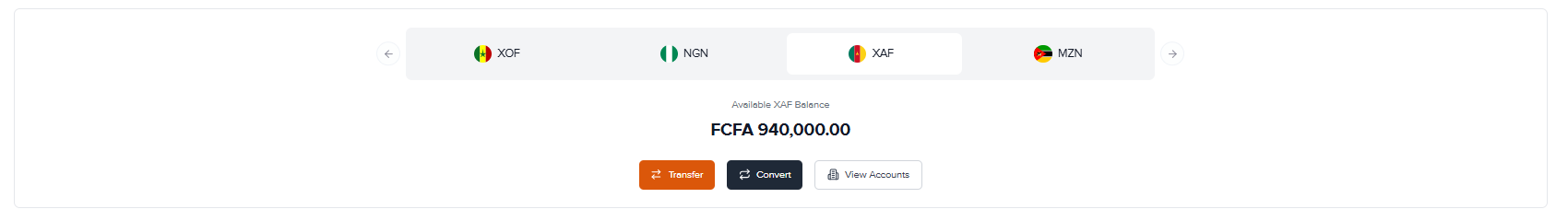The Starks dashboard: multi-currency balances, Transfer, Convert and View Accounts