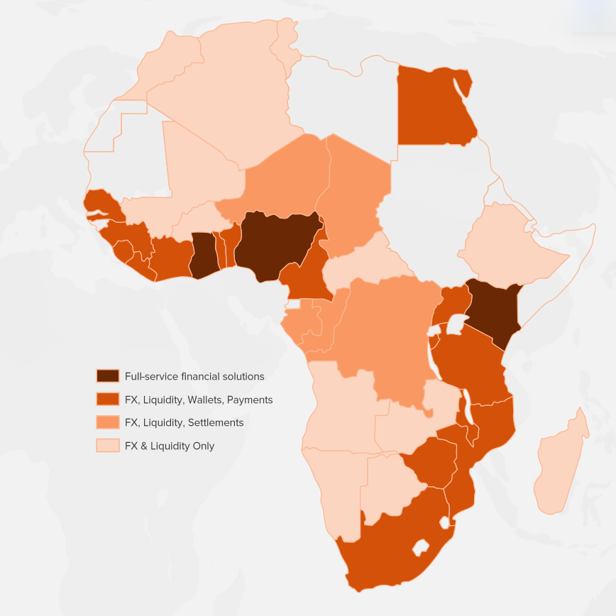 Starks Africa coverage map showing capability tiers by market